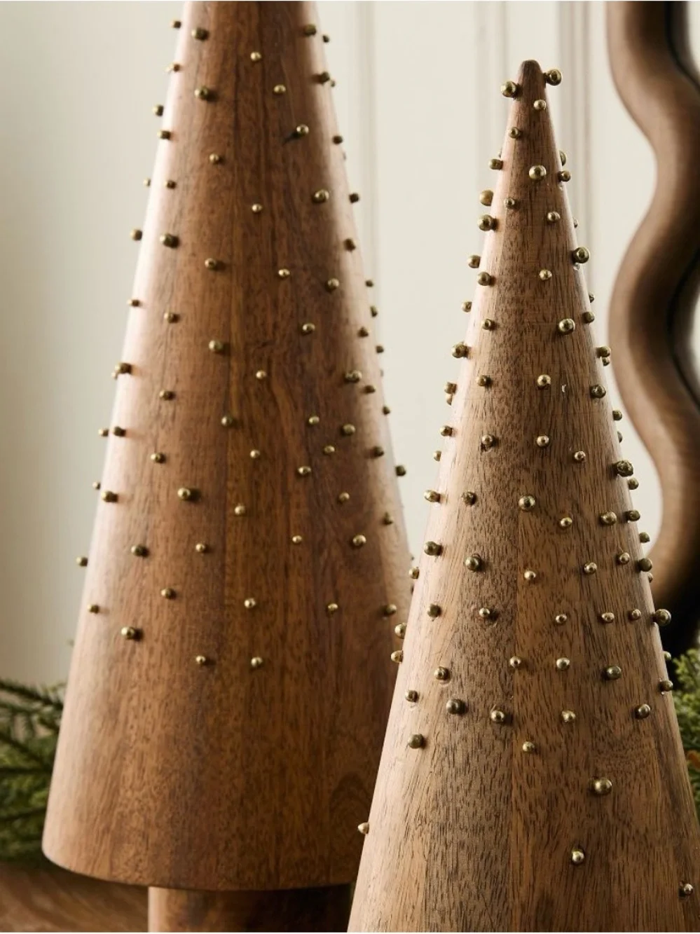Crate & Barrel Studded Wood Trees Set of 2 * NEW
